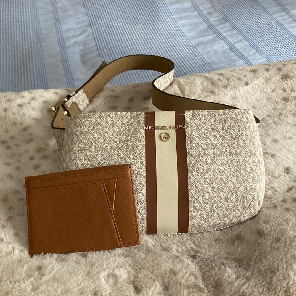 Michael Kors Beige and Brown Crossbody Bag
